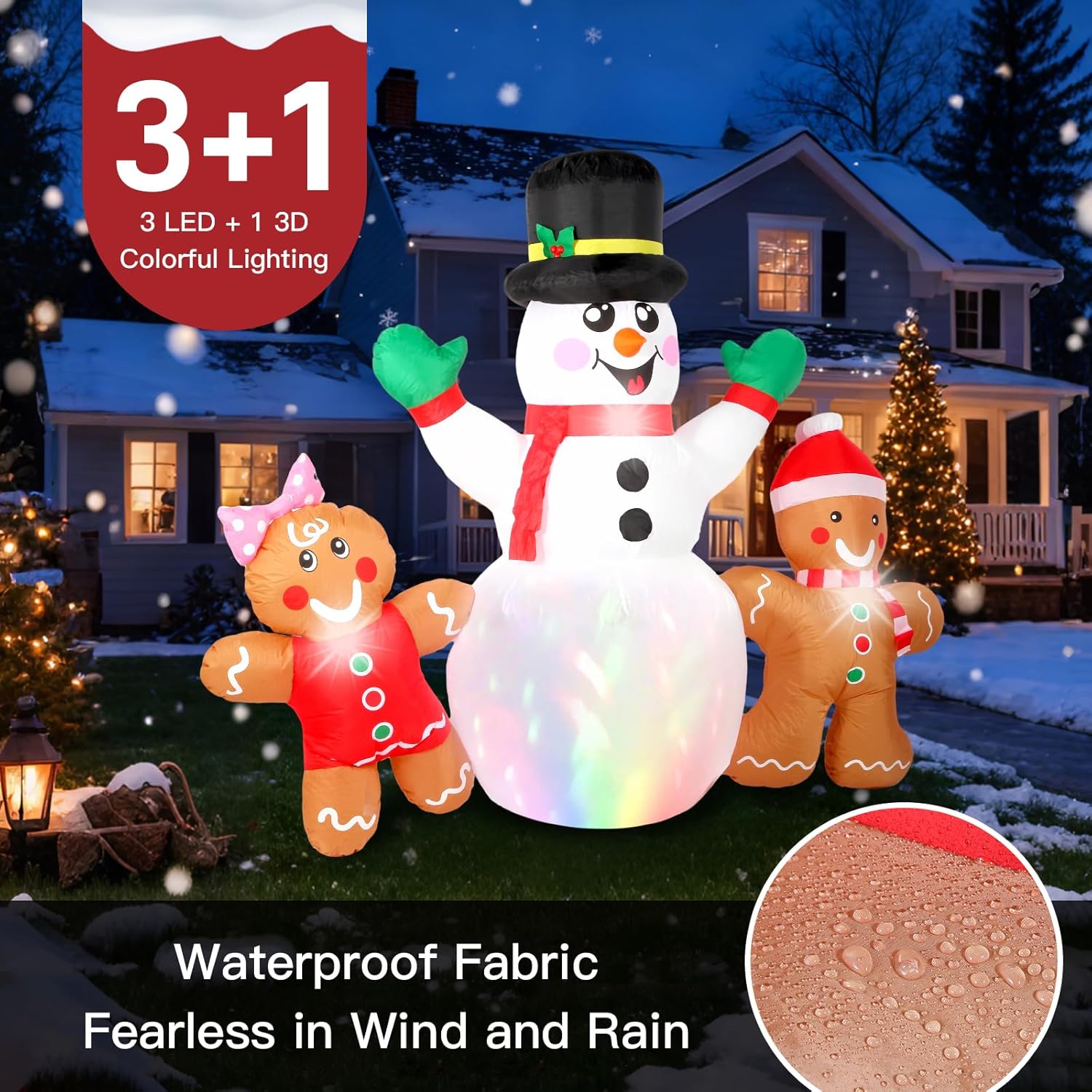 7Ft Christmas Inflatables Decorations Outdoor?Blow Up Christmas Snowmen And Gingerbread Men With Built-In Leds Lights Fo