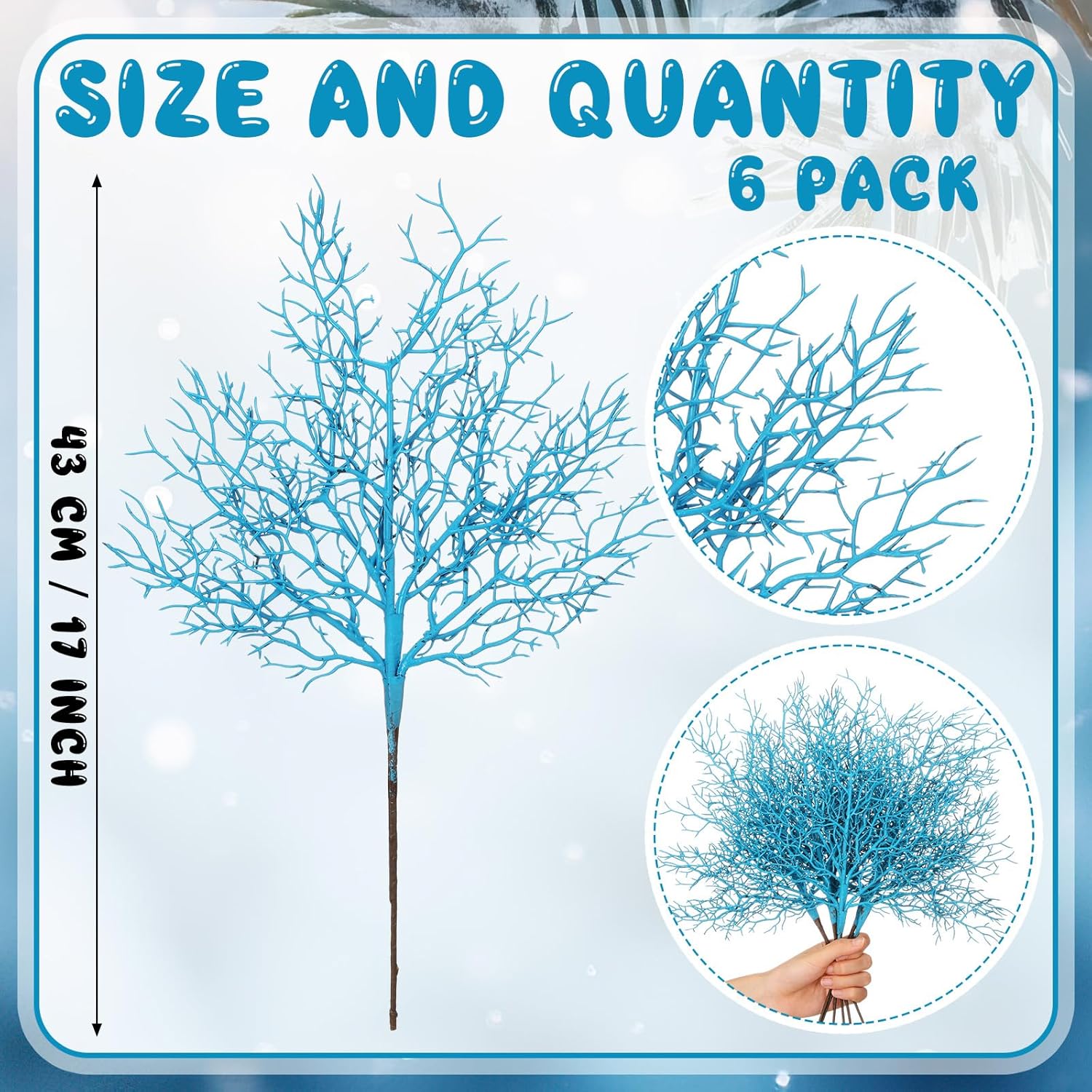 6 Pcs Blue Coastal Ornaments For Christmas Tree Pick 16.9 Inch Coral Coastal Ocean Branch Picks Xmas Artificial Flowers Tree Filler Twigs For Wreath Vase Gift Display