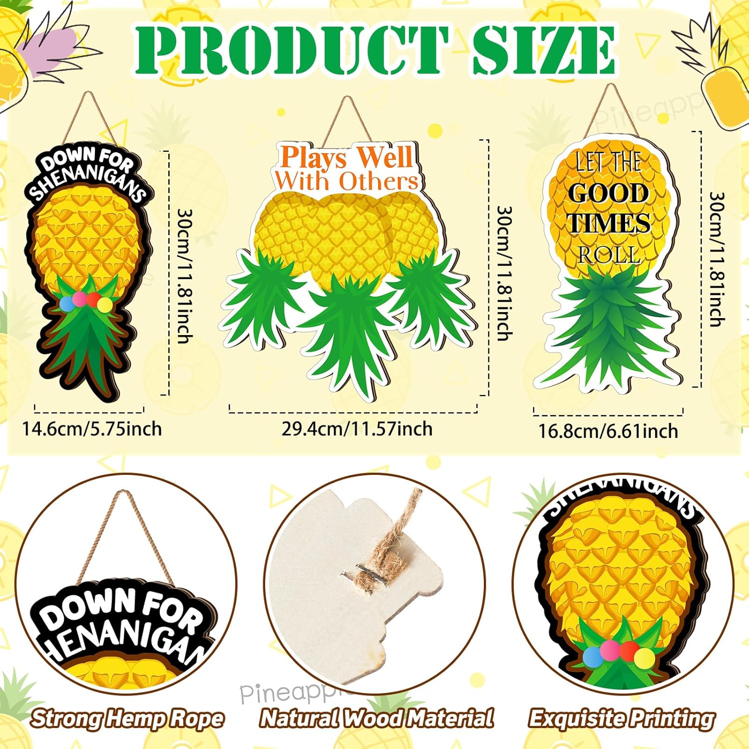3 Pcs 12 Inch Summer Pineapple Door Sign Cruise Door Decoration Wooden Tropical Pineapple Hanging Signs Funny Wall Decor For Farmhouse Porch Home Summer Party Supplies