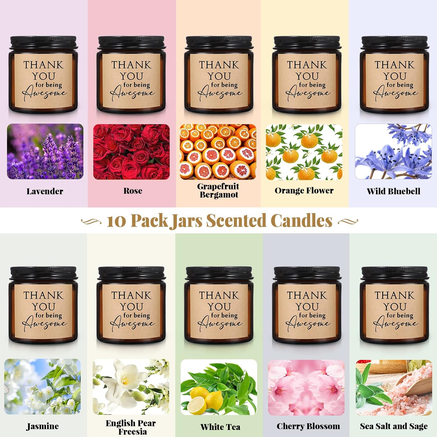 10 Pcs Thank You Candles Bulk Thank You For Being Awesome Scented Candles Inspirational Gifts For Women Boss Vet Tech Case Manager Employee Valentines Appreciation Gifts Nurses Assistant(Tawny)