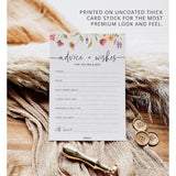 Advice And Wishes For The Mr And Mrs, Floral Wedding Advice Cards, Wildflower Bridal Shower Games For Bride, 50 Pack