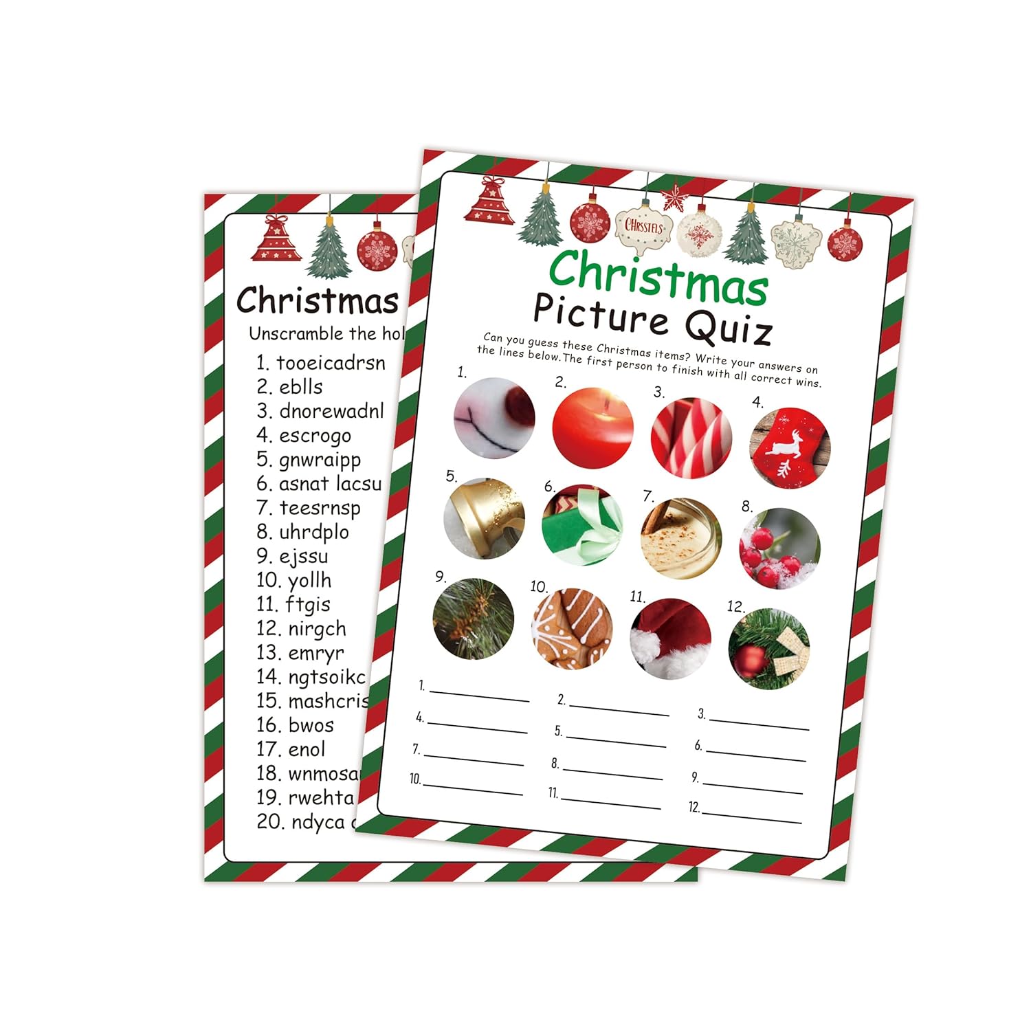 Christmas Trivia Party Game Cards, Christmas Games For Families, Xmas Picture Quiz And Xmas Word Scramble, Include 30 Double-Sided Game Cards, Christmas Party Supplies(Sdjtyx03)