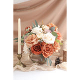 Terracotta Artificial Flowers Burnt Orange Fake Roses Peonies Dahlia Greenery Combo Box Set For Diy Wedding Bouquets Bridal Shower Centerpieces Floral Arrangements Party Tables Home Decoration