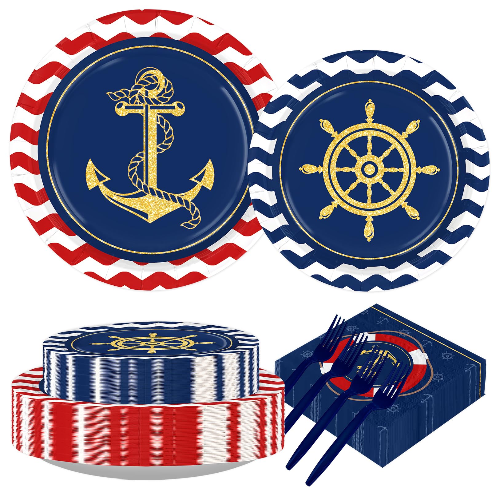 200Pcs Nautical Anchor Party Supplies for Baby Shower, Serves 50