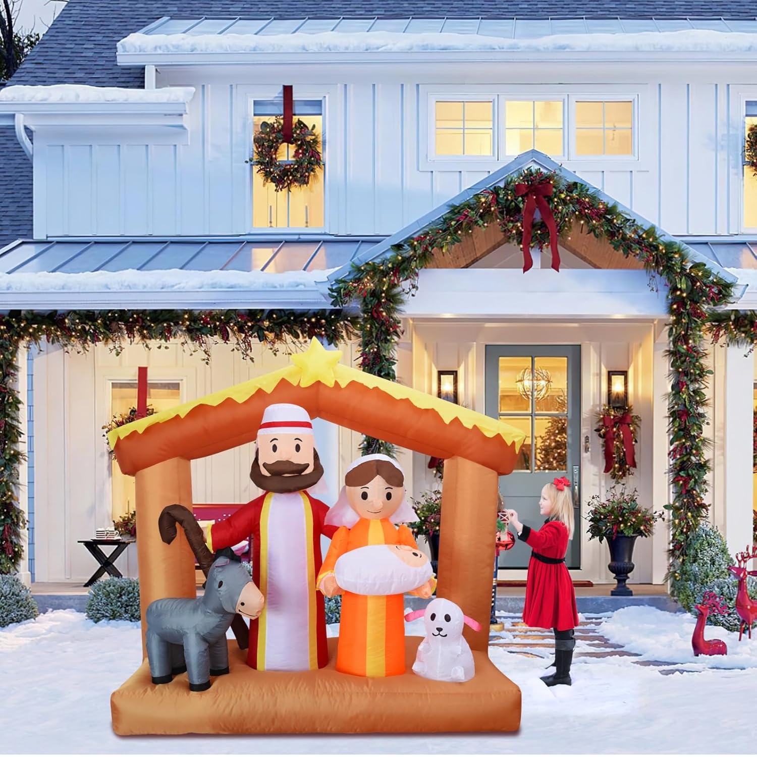 6Ft H Christmas Inflatable Nativity Scene With Build-In Led Lights, Christmas Inflatable Outdoor Indoor Decorations Larg