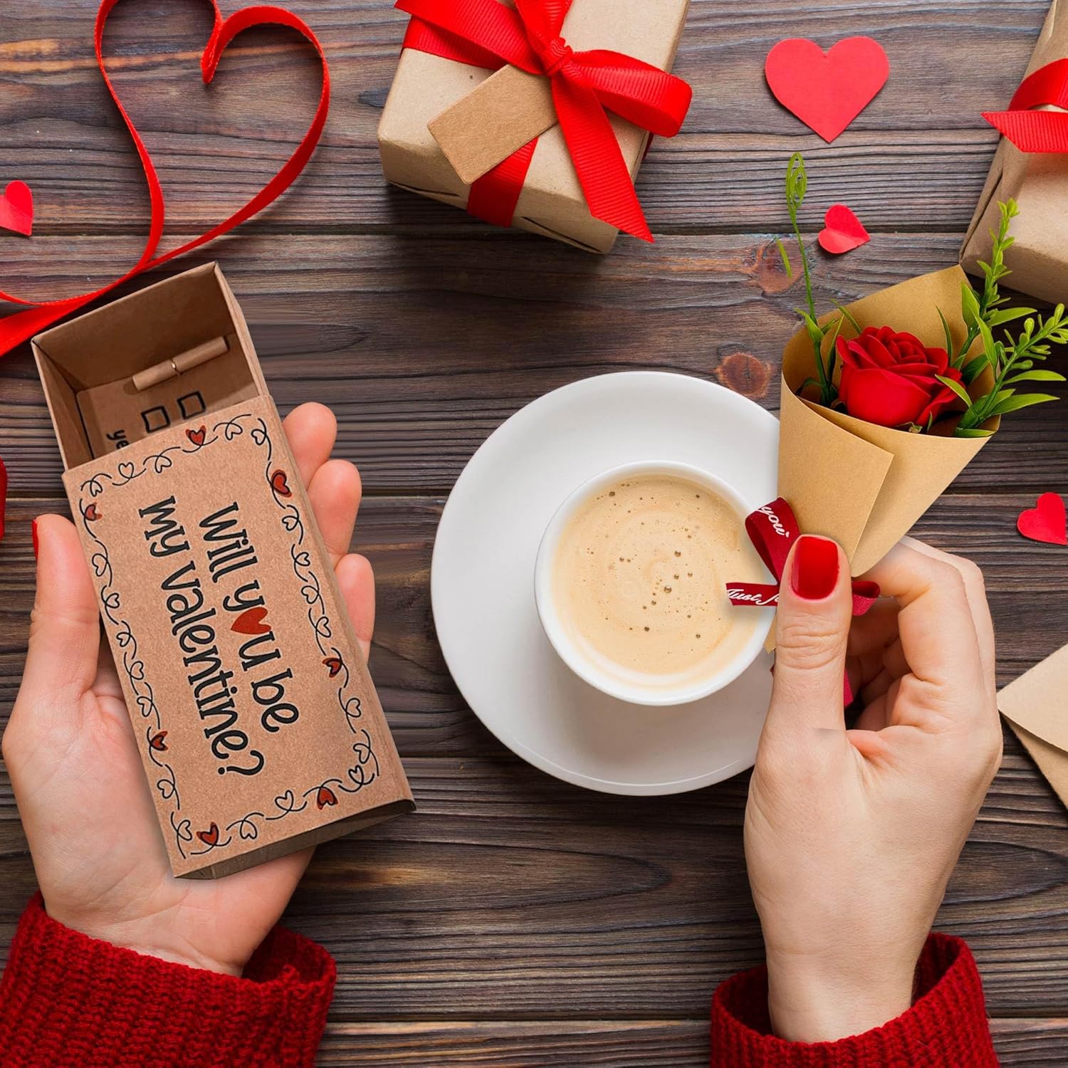 Will You Be My Valentine Card – Handmade Cute Love Card Matchbox With Mini Rose, Surprise Gift, I Love You Box, Valentines Day Gift For Her, Him, Wife, Husband, Or Girlfriend, Boyfriend, Couples