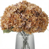 2Bouquets Artificial Fake Flowers Plants Silk Hydrangea Arrangements Wedding Bouquets Decorations Plastic Floral Home Kitchen Garden Party Festival Bar Diy(Brown Yellow)