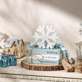 5Pcs Winter Wooden Tiered Tray Decor, Wooden Book Stacks Bundle With Snowflake Table Decor, Blue Xmas Rustic Farmhouse Tabletop Centerpieces Home Kitchen Decoration