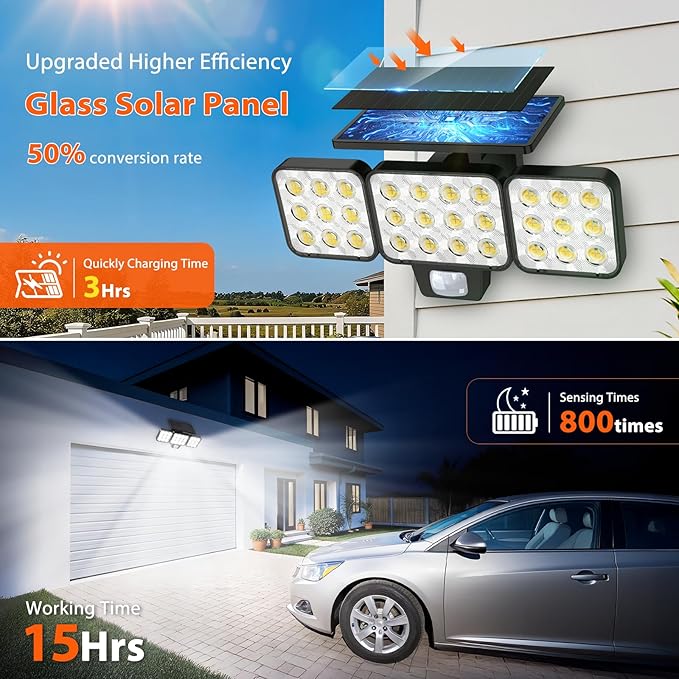 2 Pack Solar Flood Lights 3500LM Motion Sensor Outdoor Waterproof LED Security Lights