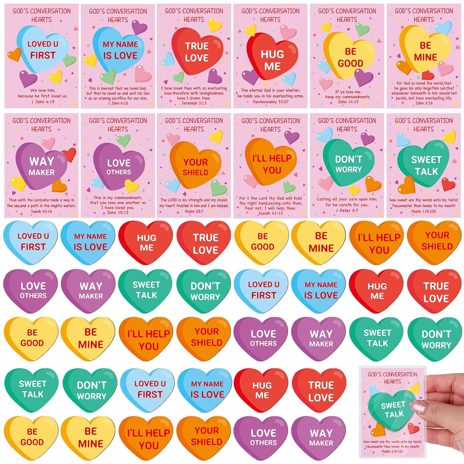 60 Sets Christian Valentines Cards Bulk God'S Conversation Hearts Valentine Bible Verse Cards With Wooden Heart Pocket Tokens Christian Religious Gifts For Valentine'S Day Sunday School Birthday