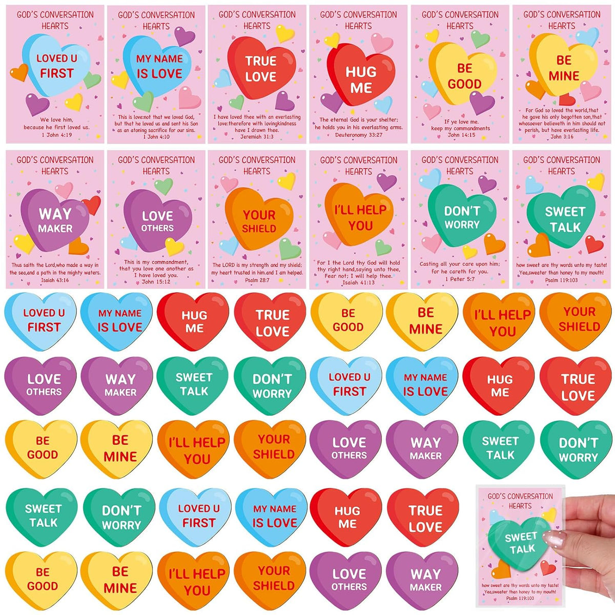 60 Sets Christian Valentines Cards Bulk God'S Conversation Hearts Valentine Bible Verse Cards With Wooden Heart Pocket Tokens Christian Religious Gifts For Valentine'S Day Sunday School Birthday