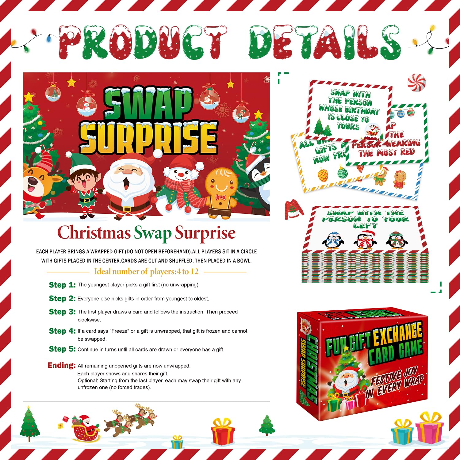 Christmas Exchange Game, Christmas Games Cards With Box, White Elephant Gift Exchange Cards Holiday Present, Christmas Games For A Group Family Coworker Xmas Party Supplies