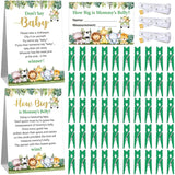 105 Pcs Baby Shower Games Include How Big Is Mommy'S Belly Game Measure Mommy'S Belly Sign Don'T Say Baby Sign, 50 Mini Clothespin 50 Guessing Card 3 Roll Measuring Tape (Green,Safari Animal)