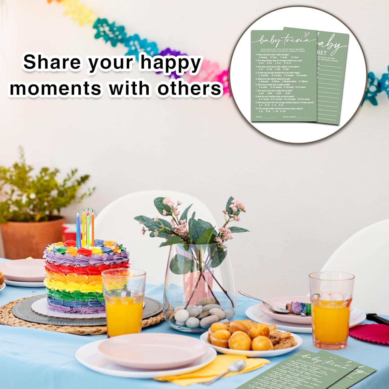 Hilarious Baby Shower Game Cards Ideas, 5" X 7" Double-Sided Baby Shower Games For Girl Or Boy, Green Minimalism Gender Reveal Party Supplies - D07