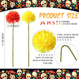 24 Pcs Marigold Flowers Bulk Halloween Chrysanthemum Ball Bouquets For Day Of Dead 2.76" Artificial Flowers For Diwali Indian Decor Diy Wreath Garland (Orange,Yellow)