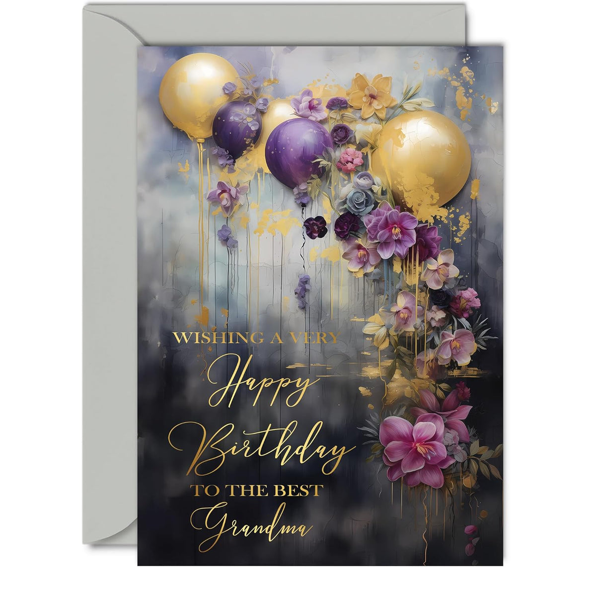 Beautiful Gold Birthday Cards For Grandma - Golden Party Balloons - Elegant Traditional Pretty Birthday Card For Grandma From Granddaughter Grandson, A5 Gran Gorgeous Greeting Cards Gift