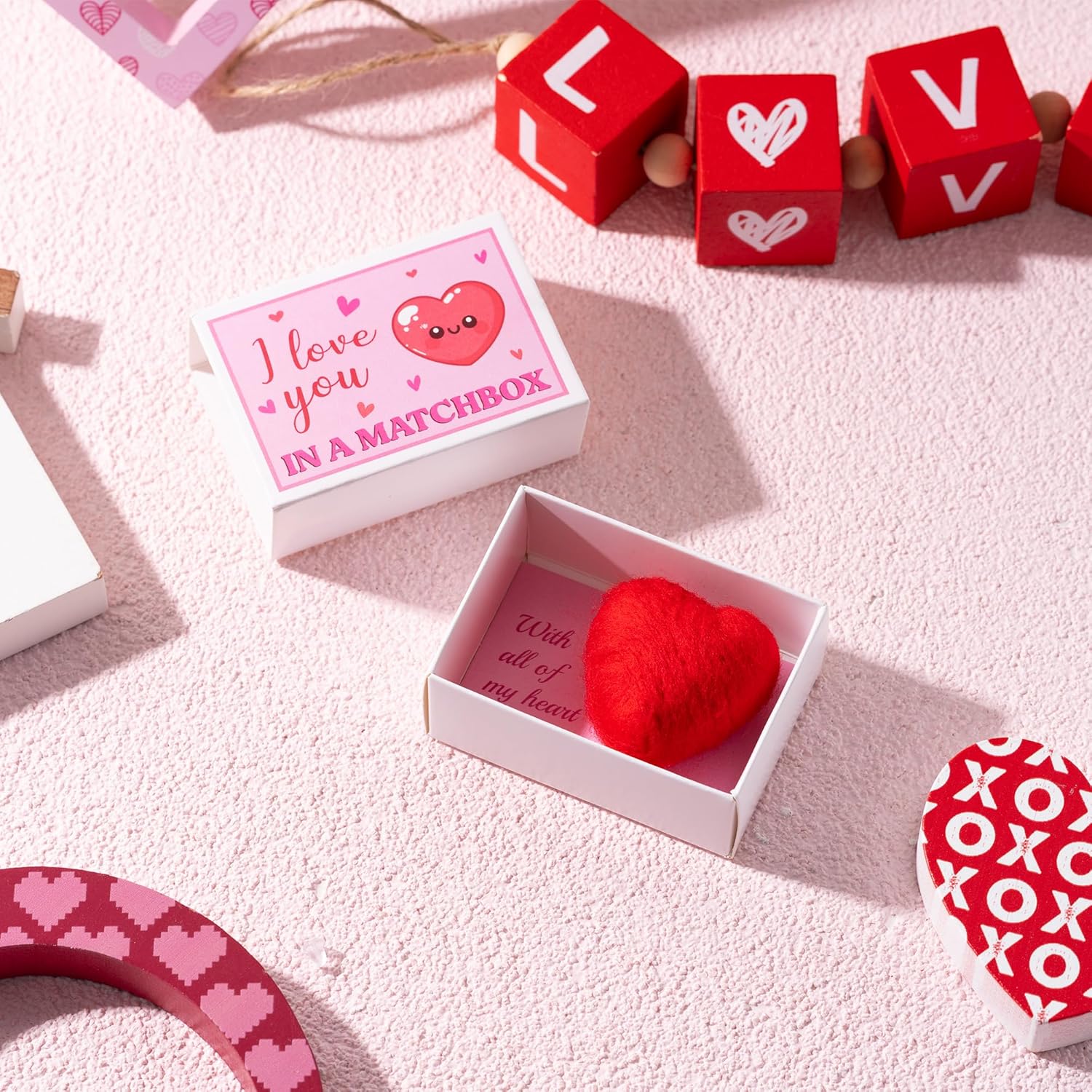 Valentine’S Day I Love You Gift - Valentines In A Matchbox Gift With Wool Felt Mini Heart Love Message Card Unique Valentines Anniversary Present Wedding Holiday Party Supply For Girls Women