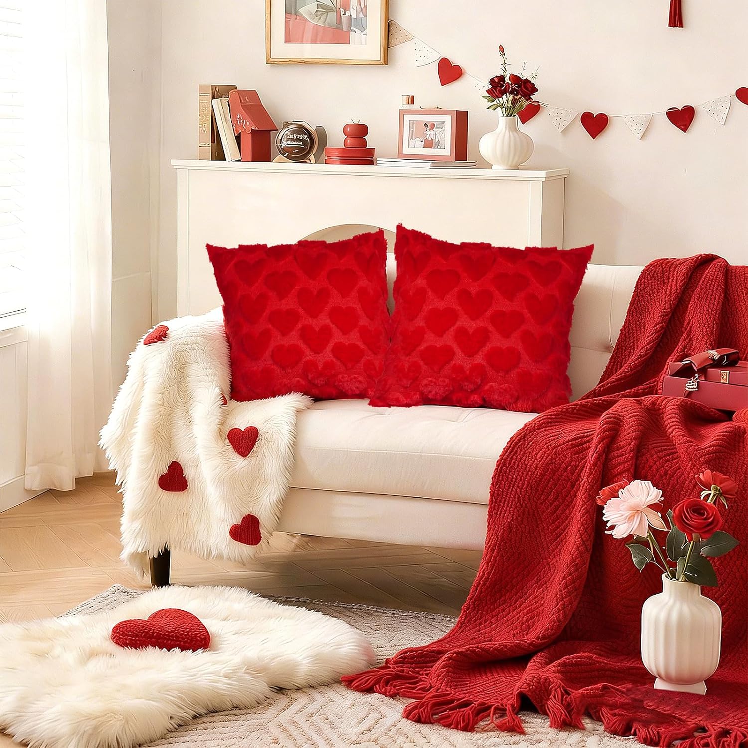 Valentines Pillow Covers 18X18 Inch Set Of 2 Red Throw Pillow Covers Valentines Day Decoration For Holiday Home Bedroom Sofa Decor