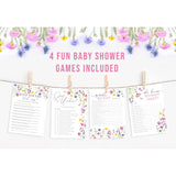 Wildflower Baby Shower Games, Floral Garden Boho Baby Shower Party Activities For 25 Guests, Guest Quest, Who Knows Mommy Best, What Did Dad Say & Over Or Under