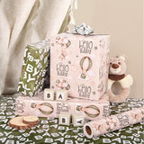 Reversible Baby Shower Wrapping Paper Roll Baby Gift Wrap With Green Brown Bear Balloons And Baby Words Pattern For Girls Boys Wedding Neutral Baby Shower Birthday Party - Total 28.5Sq.Ft