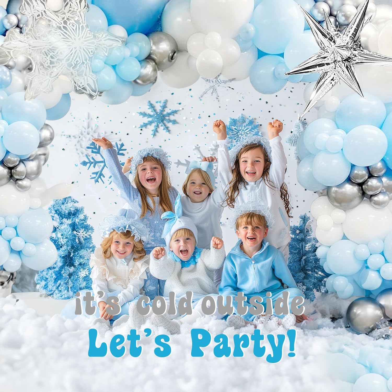 Winter Snowflake Balloon Garland Arch Kit 126Pcs Blue White Silver With Foil Star Snowflakes Mylar Balloons For Winter Wonderland 1St Birthday Baby Shower Christmas New Year Party Decorations