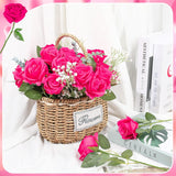 24 Pcs Hot Pink Rose Artificial Flowers With Long Stem Real Touch Silk Roses Bulk For Wedding, Party, Table Centerpieces Bright Pink Bouquet, Bridal, Home Decor