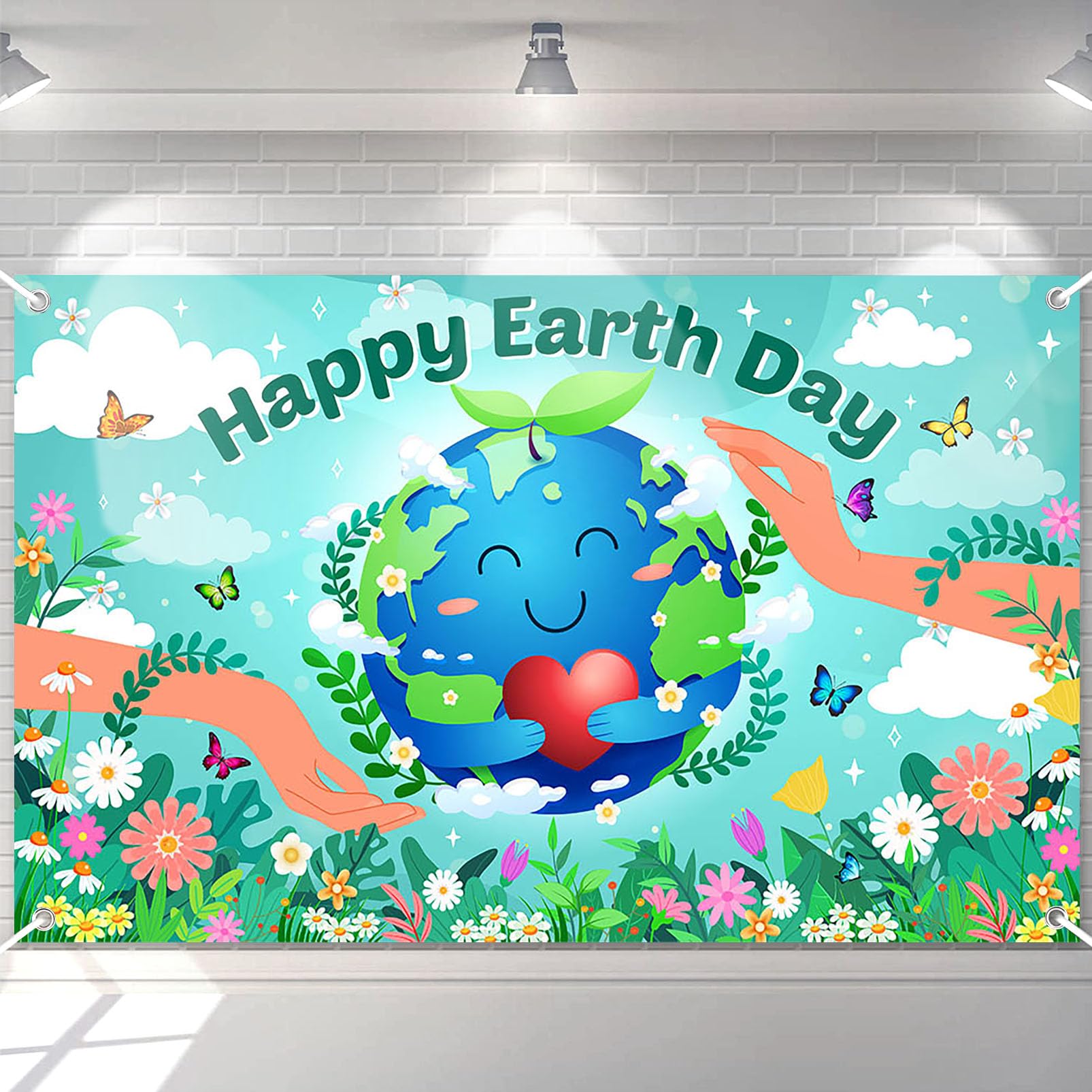 Earth Day Banner 70.8 x 43.3 Inch Green Polyester Occasion Earth Day Party Decorations