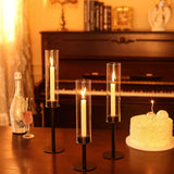 Black Candle Holders 12Pc Hurricane Candlestick Holders,Taper Candle Holders With Glass Candle Cover For Wedding Table Centerpiece Decoration Christmas Party