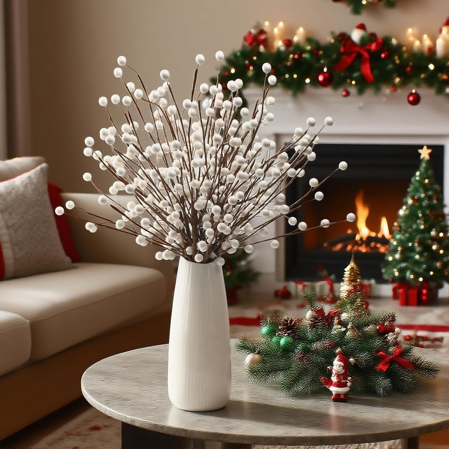 Winter Decorations 12Pcs Artificial Berry Stems White Berry Picks For Christmas Holiday Home Centerpieces Decor (Cream)