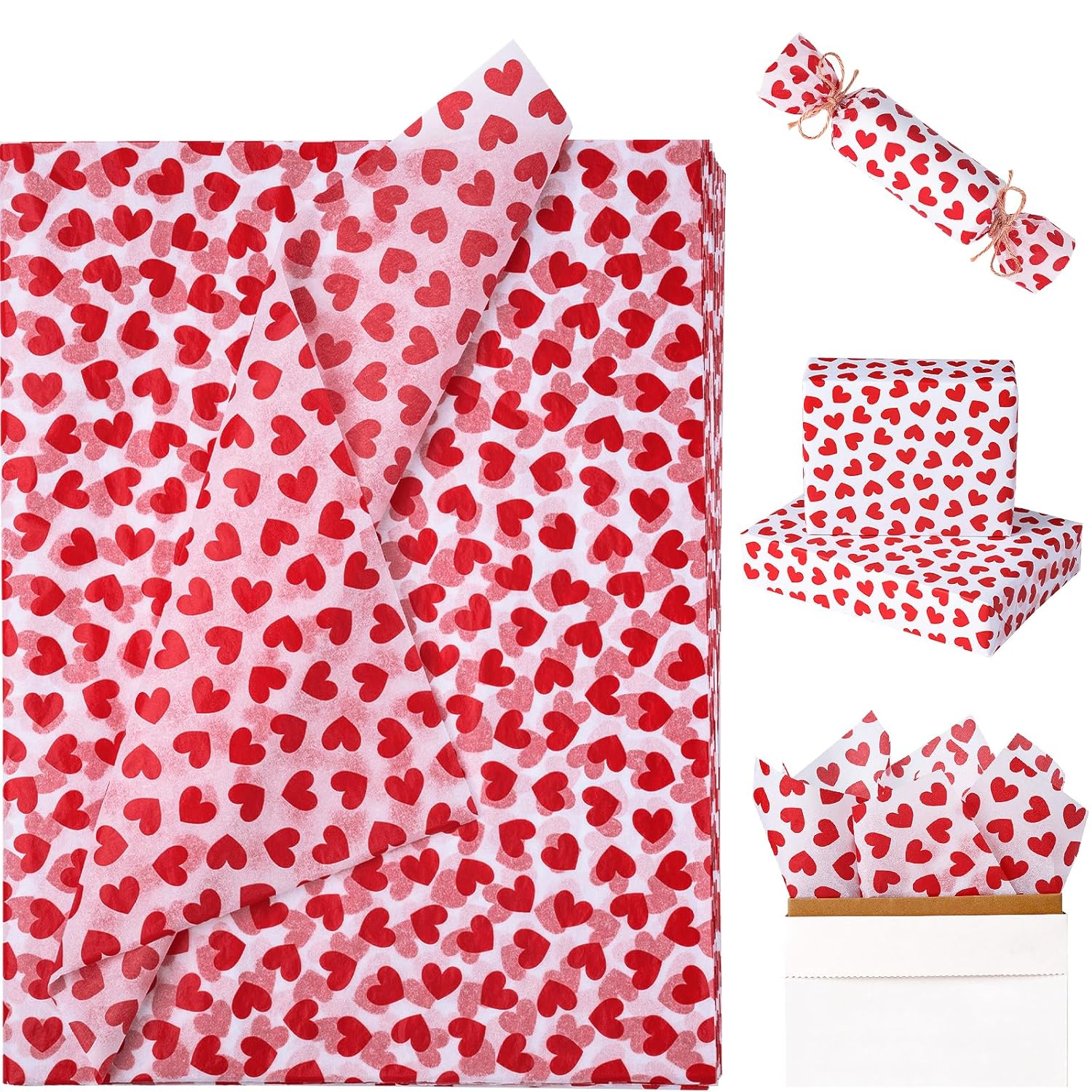 Valentine'S Day Tissue Paper, Romantic Red Hearts Design Wrapping Tissue Paper For Holiday Gift Bags, Packaging, Art Crafts, Wedding, Anniversary Decor, 19.5 X 25.9 Inches, 20 Sheets