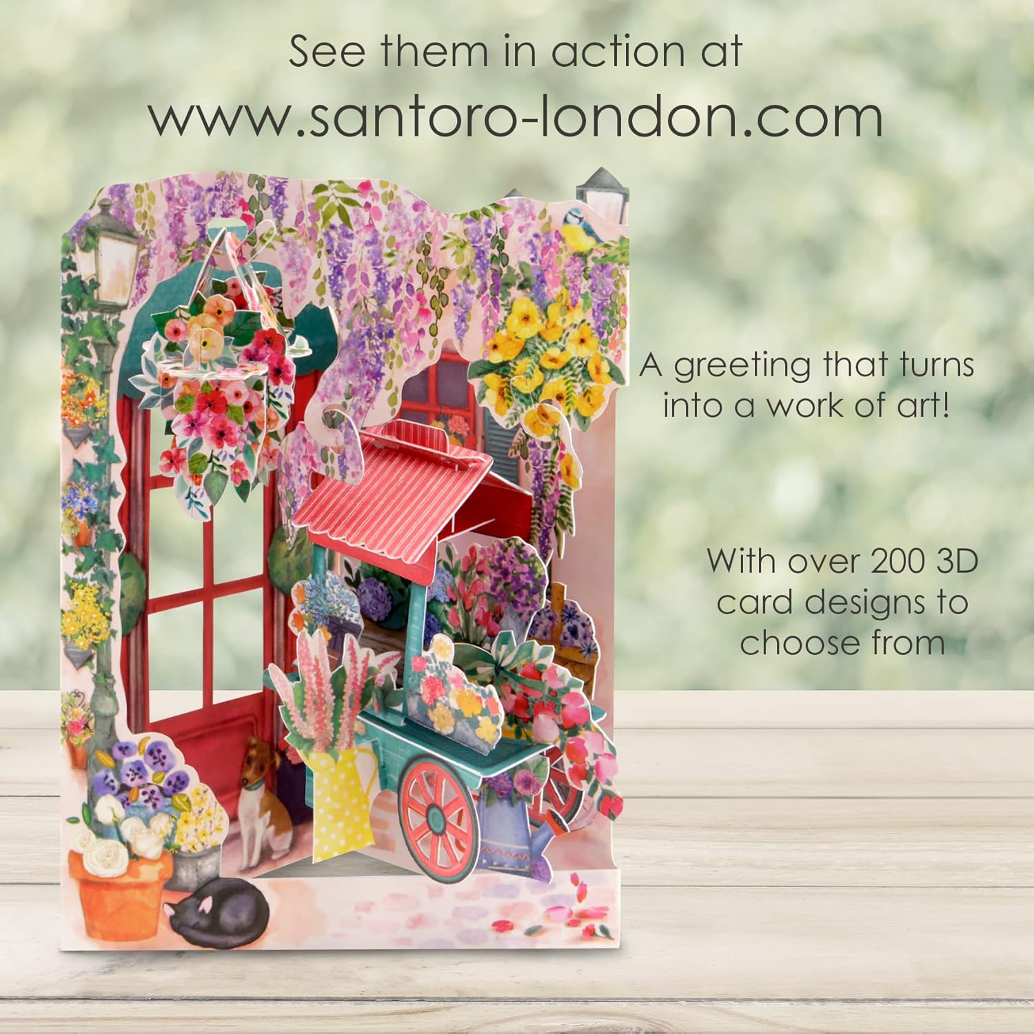 SANTORO Swing Card, 3D Pop Up Greeting Card - Florist And Flower Cart - For Her, For Mom, Birthday, Mother's Day