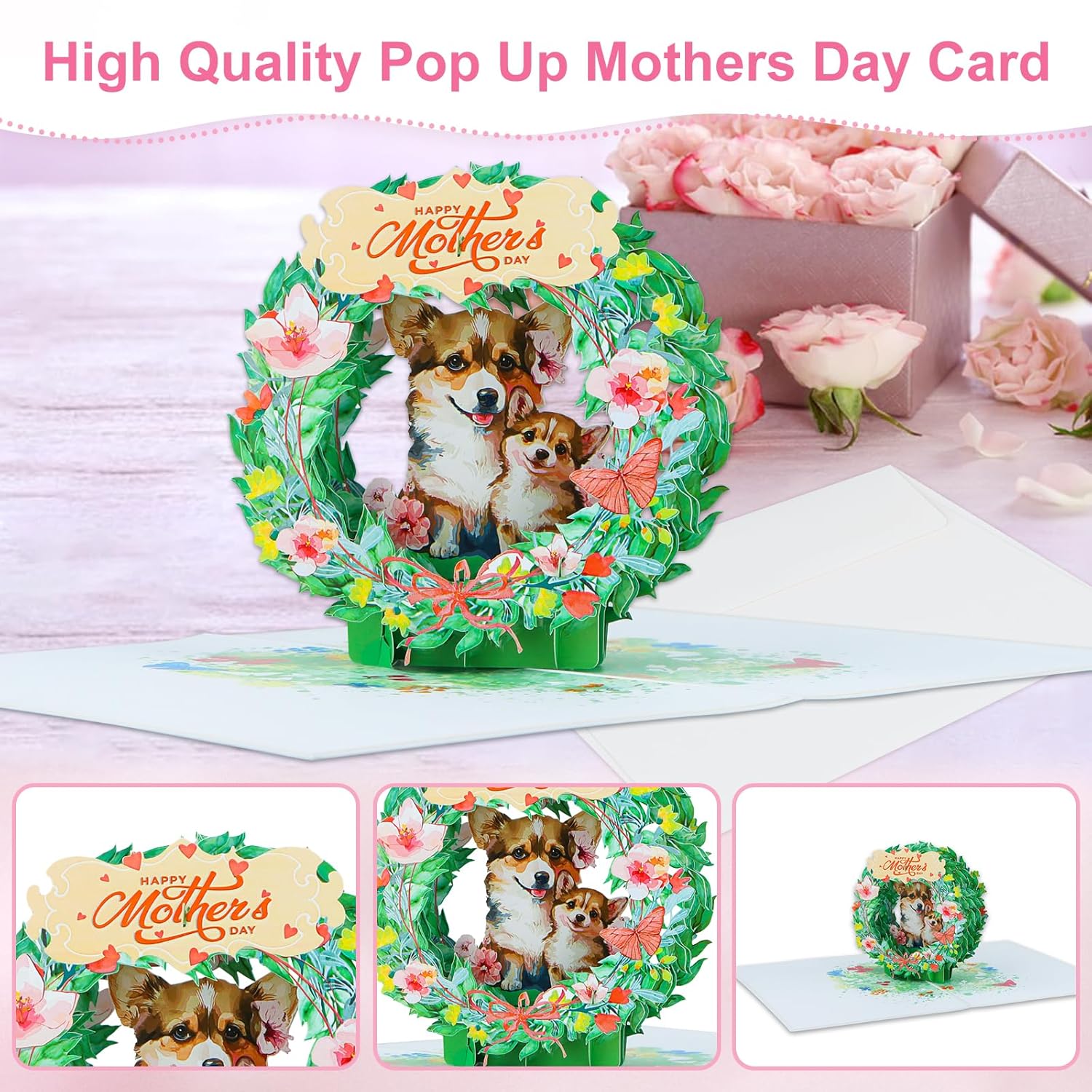 3D Pop Up Mothers Day Card - Happy Mothers Day Corgi Dog Mom Pop Up Gift Greeting Card With Envelope For Best Mom Women Wife Daughter Grandma