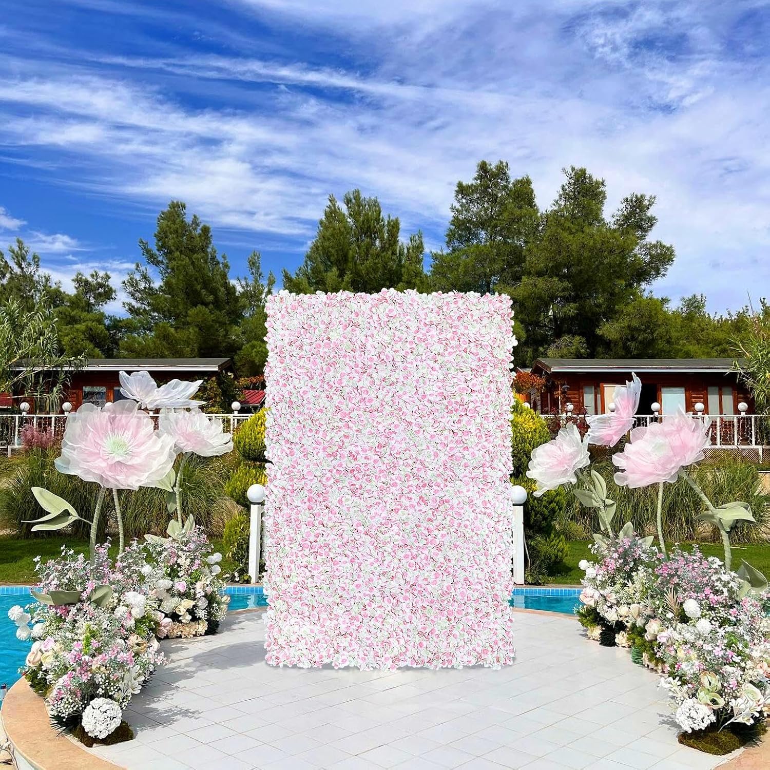 Pink Flower Wall Backdrop Decor - Floral Wall Panel 3.5Ft X 4.6Ft Hydrangea Artificial Flowers For Wedding Baby Bridal Shower Birthday Photoshoot Outdoors Background