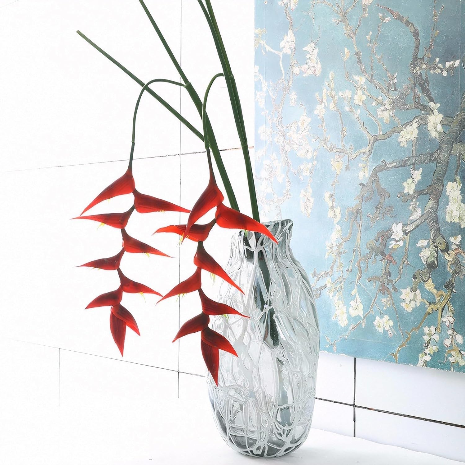 35" Artificial Heliconia 2Pcs Red Faux Bird Of Paradise Fake Tropical Flowers For Vase Bouquets Home Office Wedding Decor(Black Red)