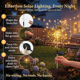 2 Pack Solar Firework Lights 120 LED Starburst Garden Lights Waterproof 8 Modes