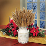 Artificial Gold Plants Plastic Fake Grass Faux Shrubs Simulation Bushes Home Indoor Outdoor Garden Leaves Wedding Festival Decoration Hall Table Planter Filler Pine Cones Golden - 3 Pack