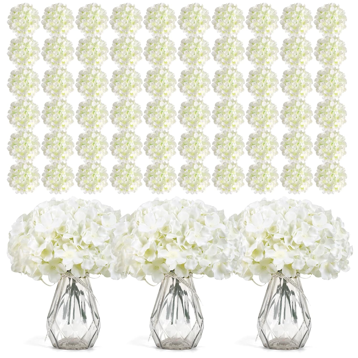 304 Pcs Hydrangea Artificial Flowers, Silk Artificial Flowers Heads With Stems, Lifelike Faux White Flowers For Diy Wedding Party, Arch And Background, Home, Garden, Baby Shower Decor