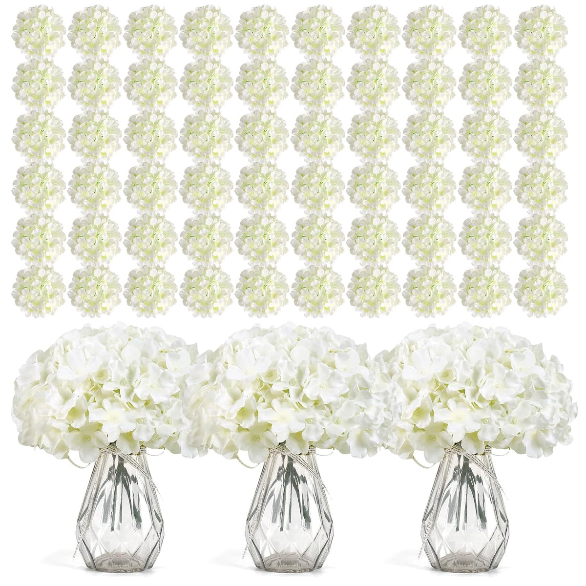 304 Pcs Hydrangea Artificial Flowers, Silk Artificial Flowers Heads With Stems, Lifelike Faux White Flowers For Diy Wedding Party, Arch And Background, Home, Garden, Baby Shower Decor