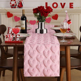 Valentines Tbale Runner 13X48 Inch Soft Plush Faux Fur Jacquard Pink Heart Table Runner, Seasonal Kitchen Dining Table Valentine'S Day Decoration For Home Party Decor Zr004B48