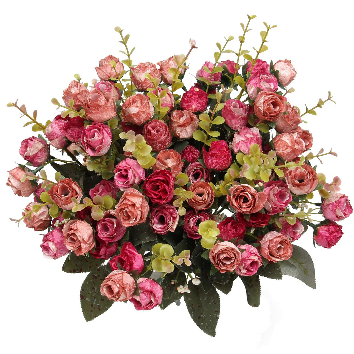 21 Heads Silk Rose Bouquet Artificial Flowers Mini Rose For Diy Wedding Bouquets Centerpieces Bridal Shower Party Home Decorations,Pack Of 4 ?Rose Red?