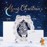 3D Pop-Up Greeting Cards 3D Hollowed Out Paper Carved Christmas Greeting Card, Exquisite And Collectible Christmas Greeting Cards Innovative Wreath + Christmas Tree Style, Suitable For Office Ornaments, Holiday Gifts, Home Decoration (Blue - Wreath)