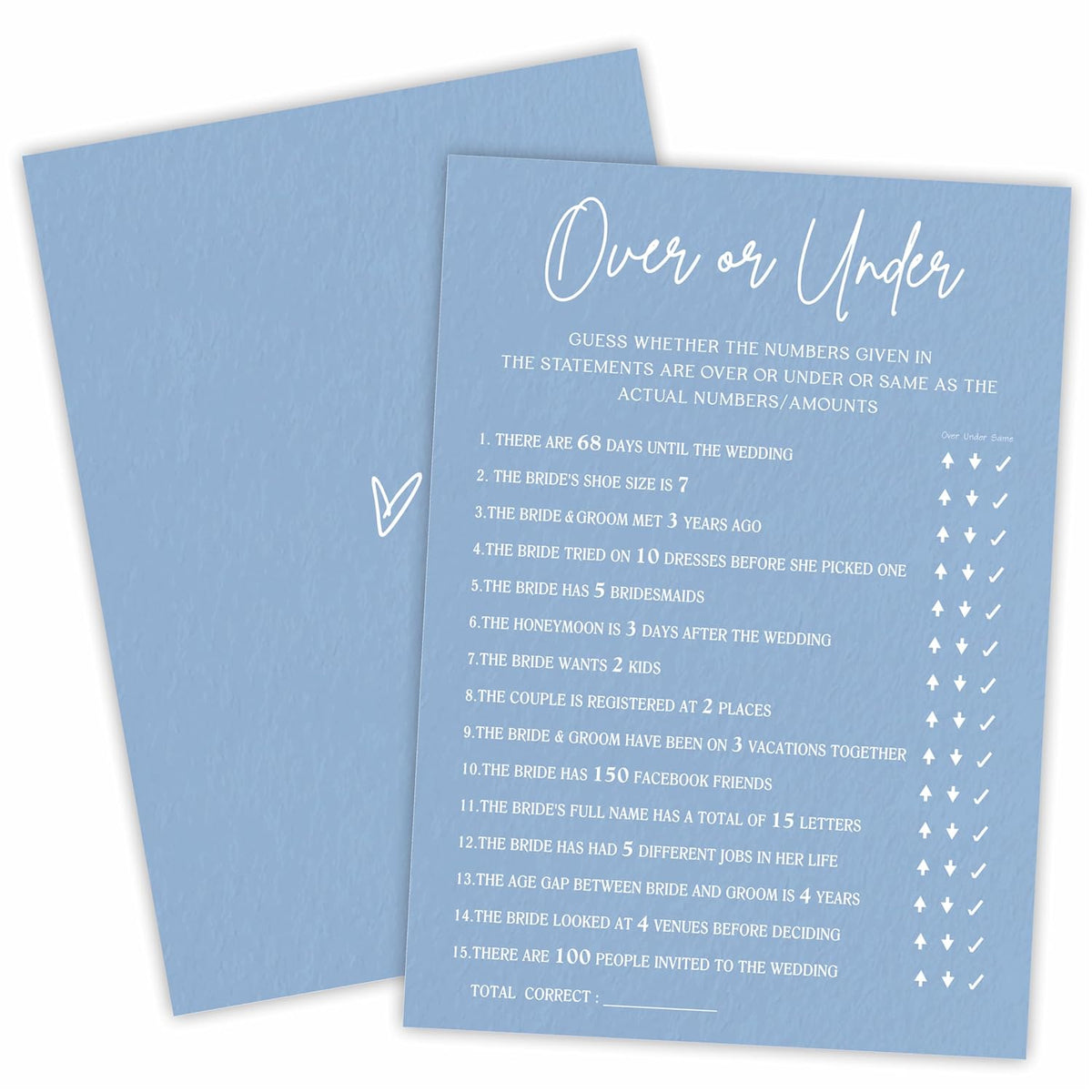 Bridal Shower Game Cards - Guess Over Or Under Game - 30 Pcs Blue Theme Wedding Party Games Game Cards, Engagement Party Game, Modern Bridal Shower Party Favor & Decorations - B07