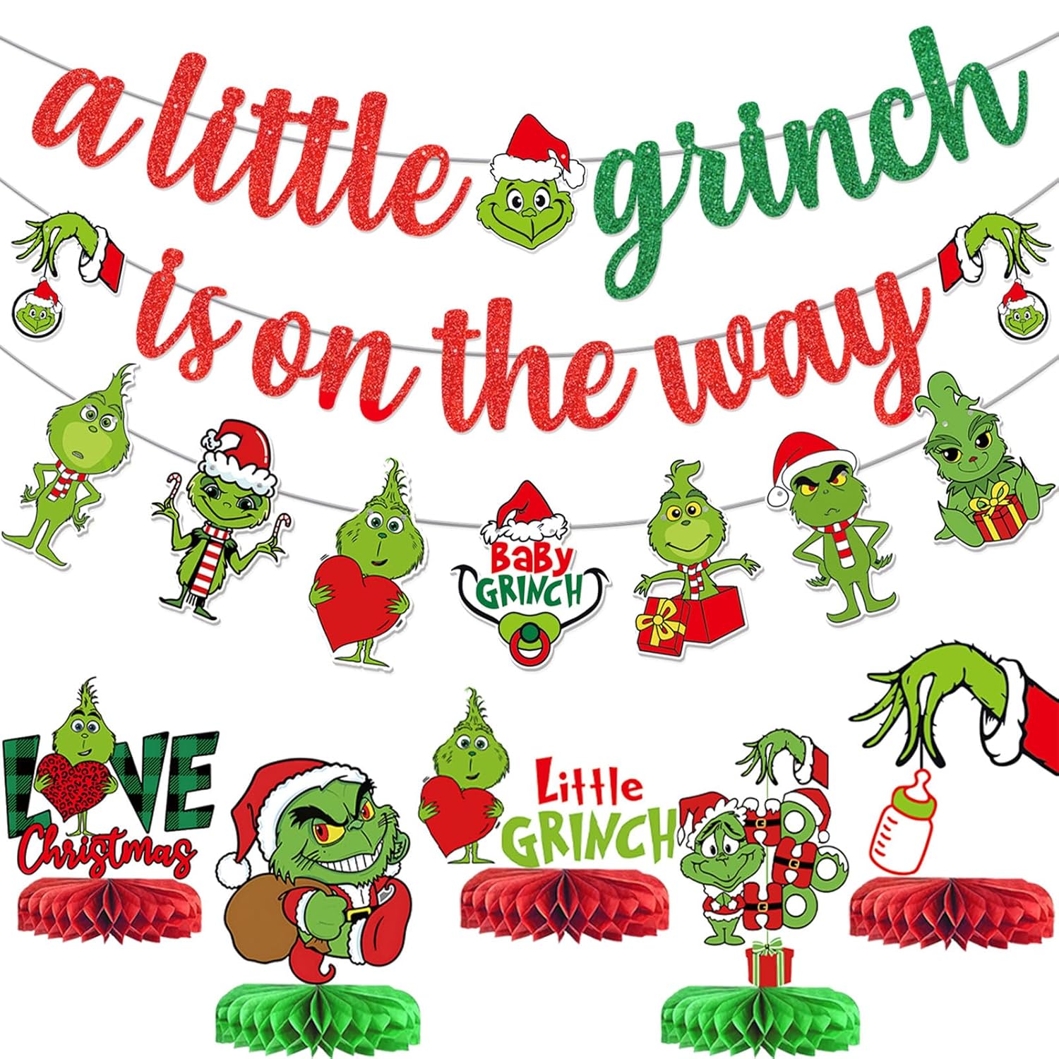 Green Monster Christmas Baby Shower Decorations With Banner Centerpieces Garland For Whoville Gender Reveal Party Supplies