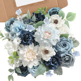 Blue Artificial Flowers Combo Box Set Silk Flowers Fake Rose For Diy Floral Arrangements Wedding Bouquets Centerpieces Baby Shower Party Home Decorations