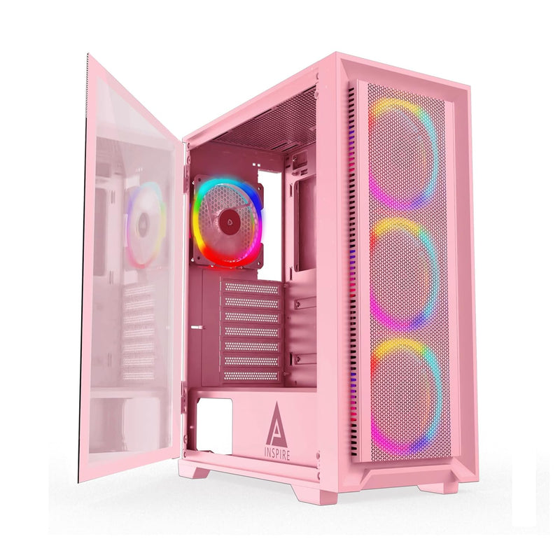 Inspire-Pk Inspire Mid Tower Atx Gaming Pc Case W/ 4X 120Mm Argb Fans, 366 Rgb