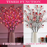 3 Pack Lighted Valentine'S Day Decoration, 30" Tall Artificial Red Pink Heart Shaped Berry Picks With 60Led Lights Timer Lighted Branches For Vases Valentine'S Day Gifts Anniversary Wedding
