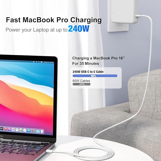 2 Pack 240W USB C to USB C Cable 6FT and 10FT Fast Charging Cord for iPhone