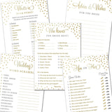 Bridal Shower Games - 5 Activities For 25 Guests - Double Sided Games - Gold Polka Dots