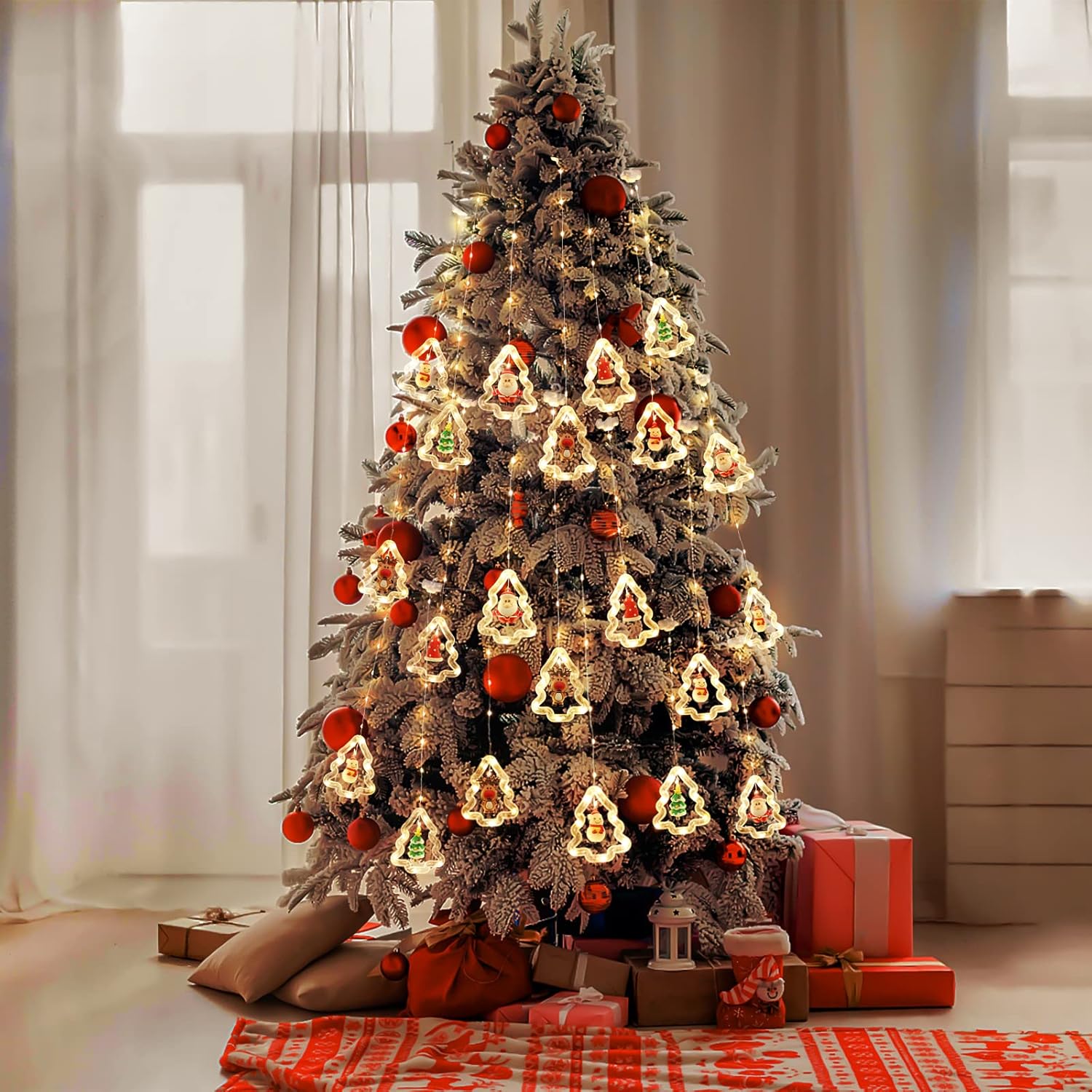 Christmas Lights, 10 Tree Lights 120 Led Christmas Decorations Indoor, Battery Operated Christmas Window Lights 9.84 Ft