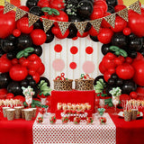 Red And Black Cherry Balloon Garland Arch Kit, Red Black Green Long Foil Cheetah Print Balloons For Girls Birthday Baby Shower Wedding Bridal Valentine'S Day Bachelorette Party Decorations